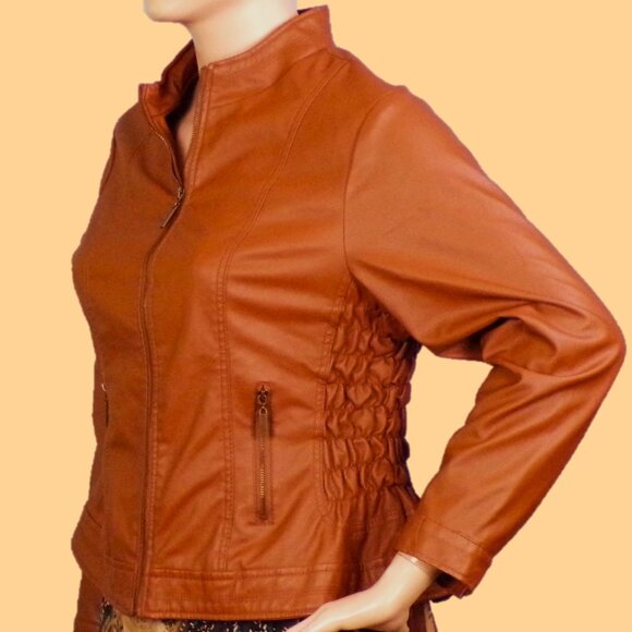 LUCY DIAMONDS size 3X russet-brown faux-leather zip-front jacket PU outer - Picture 10 of 16